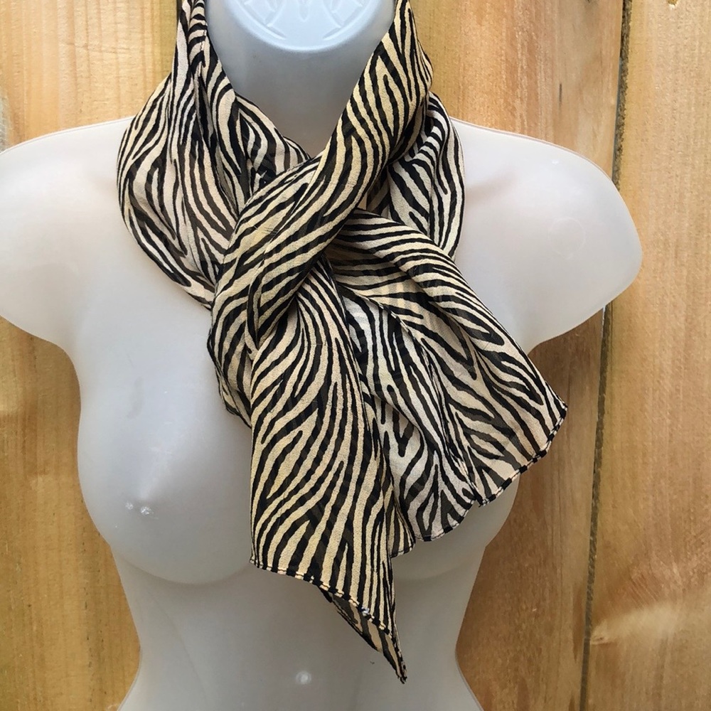 VTG Chic Safari Oblong Zebra Print Chiffon Silk Scarf